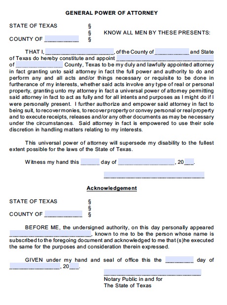 Blank power of attorney forms pdf